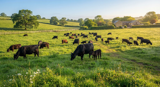 Healthy livestock grazing in pasture